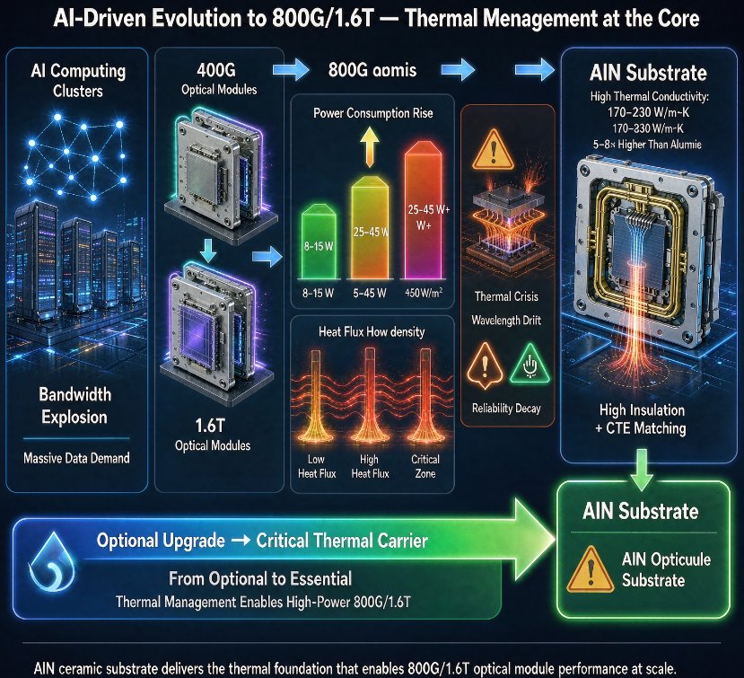 AlN Substrates: Core Thermal Base for 800G/1.6T Modules